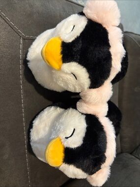 Plush Penguin House Shoes - Black, White & Pink